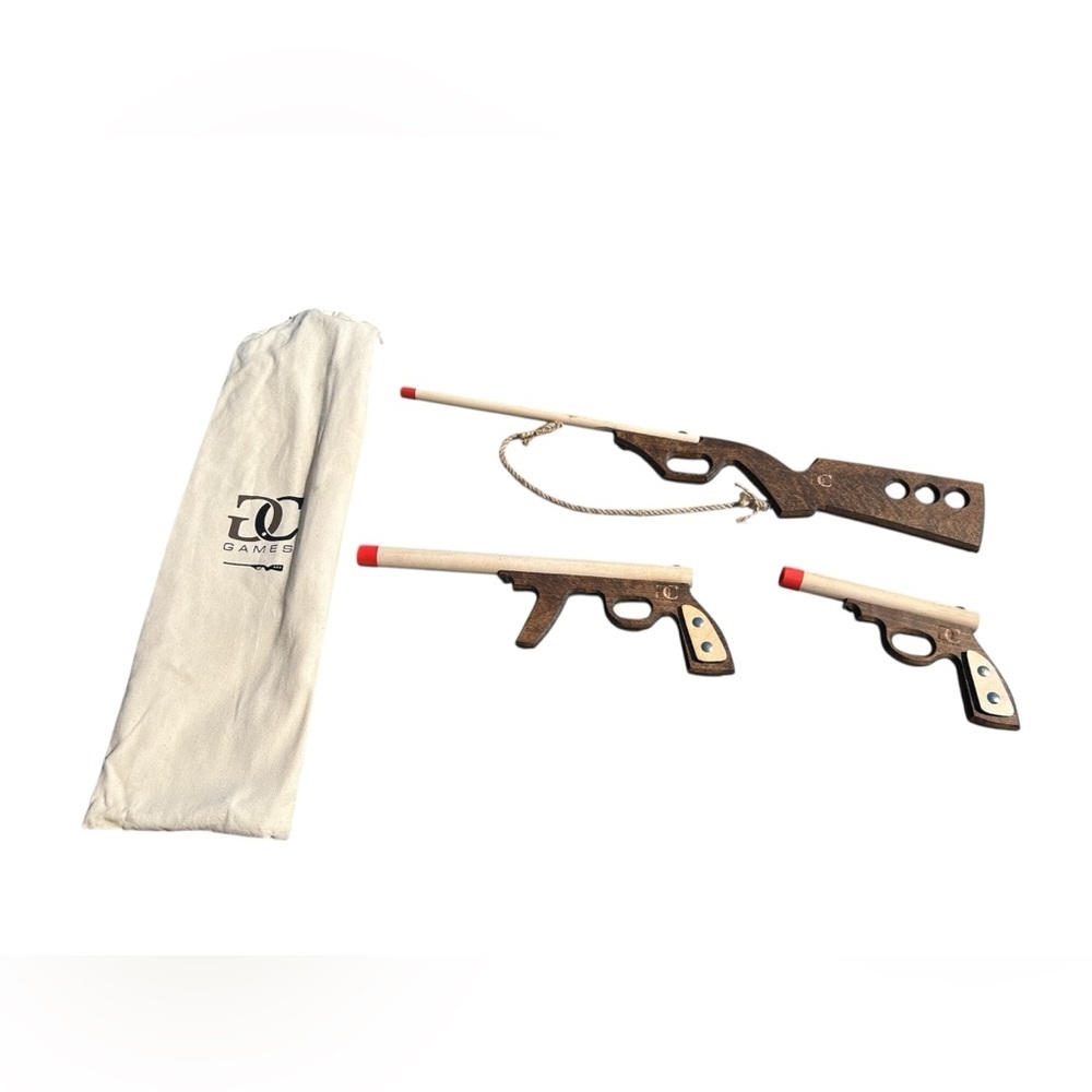 CG Home Handmade Wooden Toy Gun Set – 3‑Piece + Carry Bag